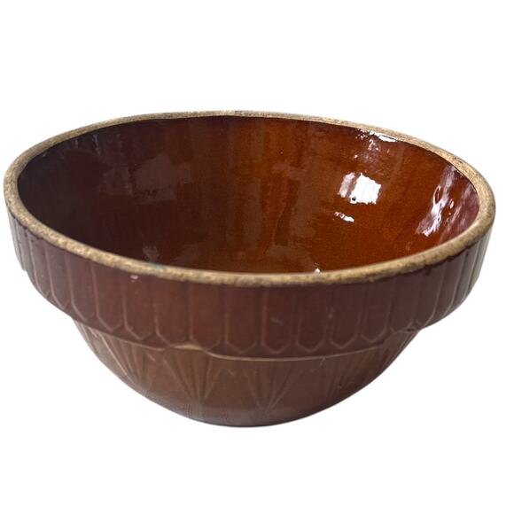 Vintage Brown Glazed Stoneware Bowl 10” Rustic Farmhouse Pottery - Picture 4 of 9